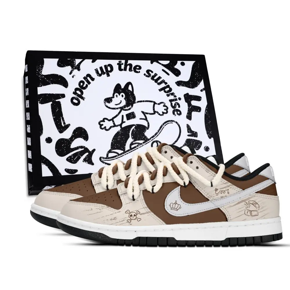 Nike Dunk Unlock The Treasure Slip Resistant Abrasion Resistant Low top Skateboard Shoes Unisex Yellow Brown Gray