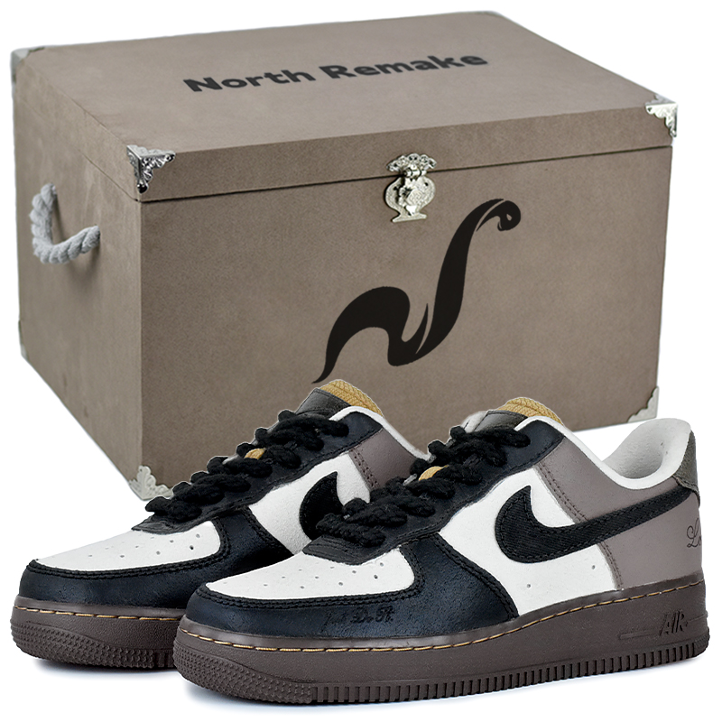 Nike Air Force 1 Wear resistant And Lightweight Low Top Skateboard Shoes Unisex Brown White Black