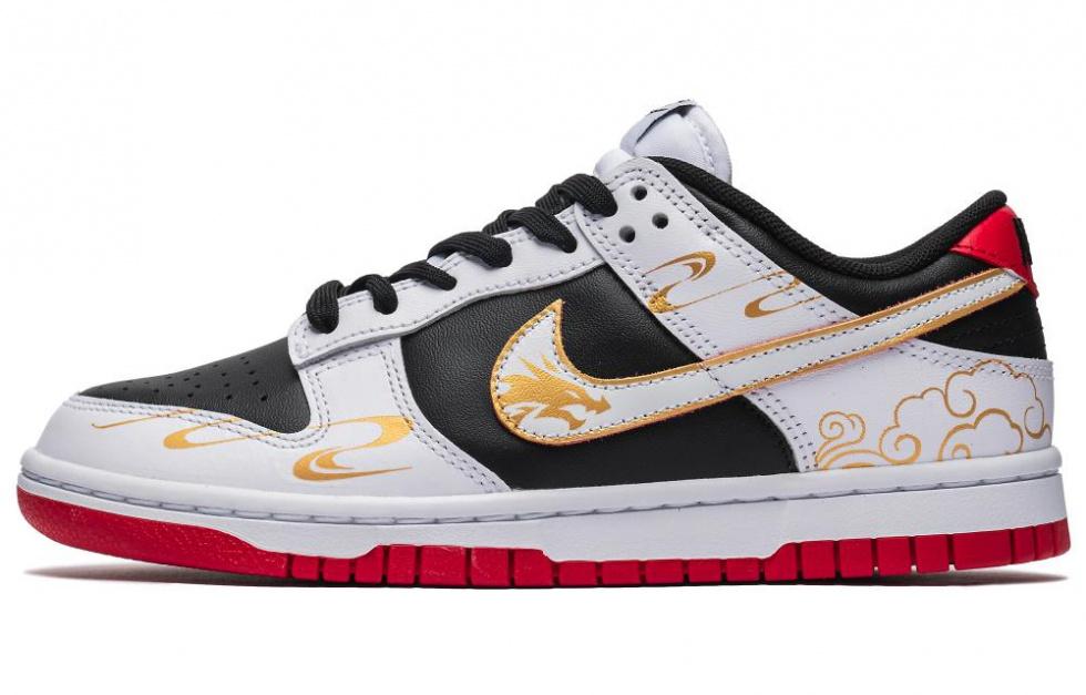 Nike Dunk Low-Top Skateboard Shoes Unisex Black Gold