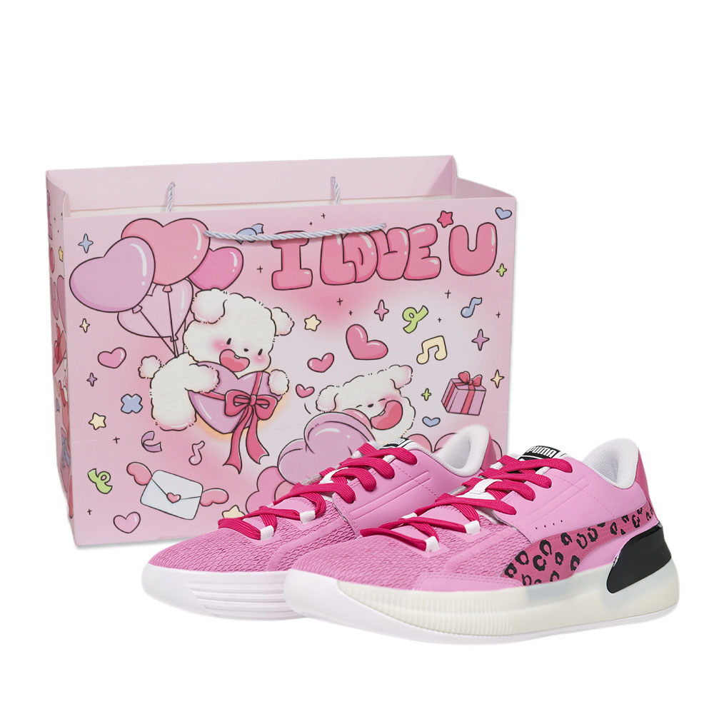 PUMA Clyde Hardwood Cheetah Pink Cushioned Slip-Resistant Low-Top Basketball Shoes Unisex Fuchsia