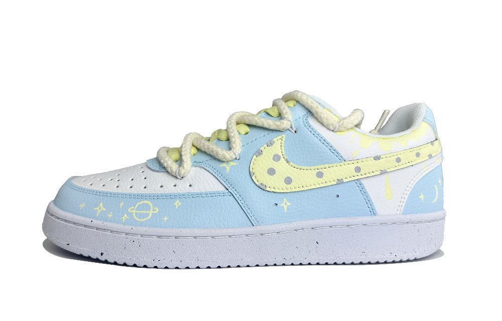 Nike Court Vision 1 Cream Puff Planet Abrasion Resistant Low Top Skateboard Shoes Unisex Light Blue