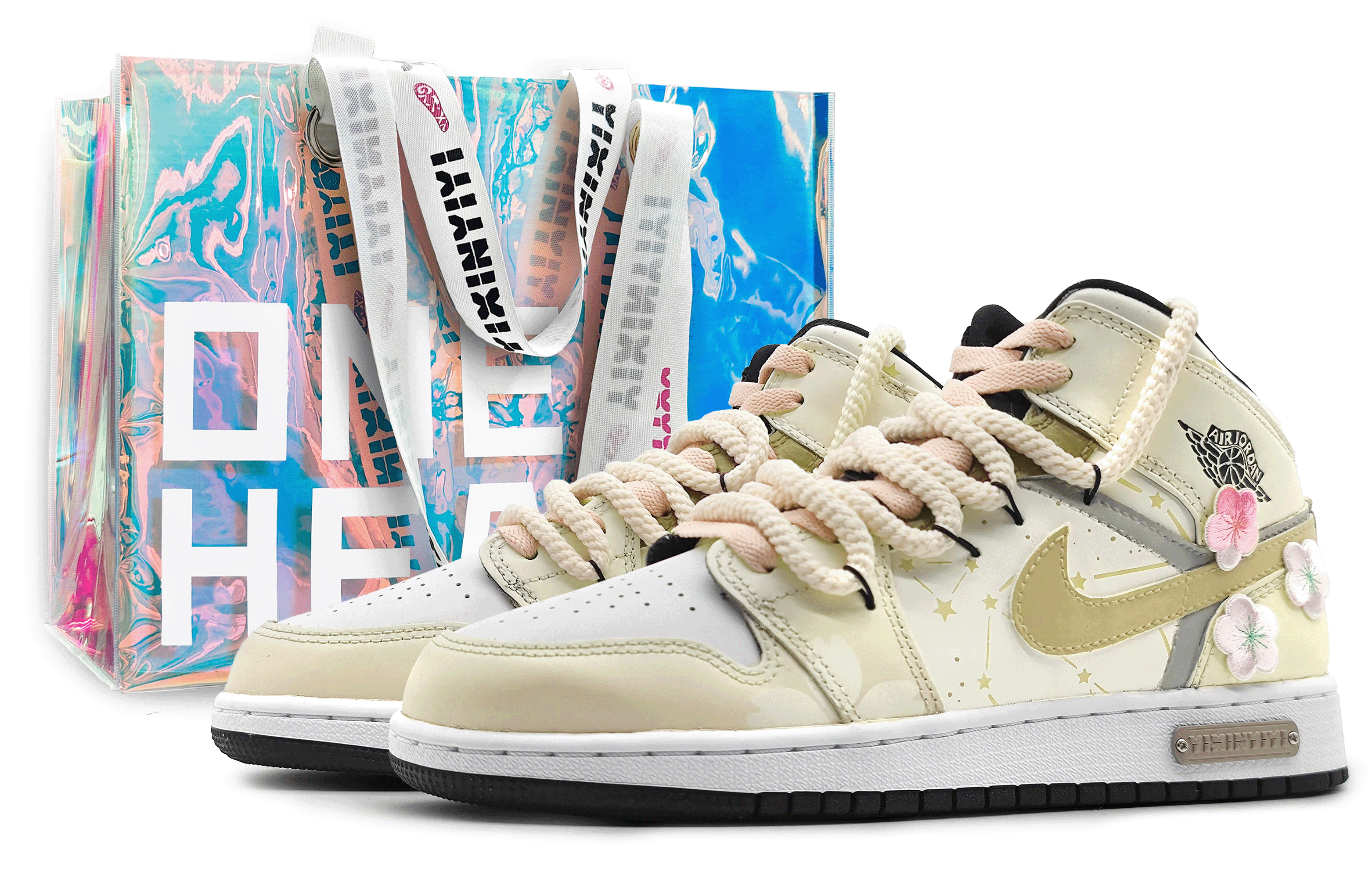 Jordan Air Jordan 1 Mid top Vintage Basketball Shoes GS Pink Yellow