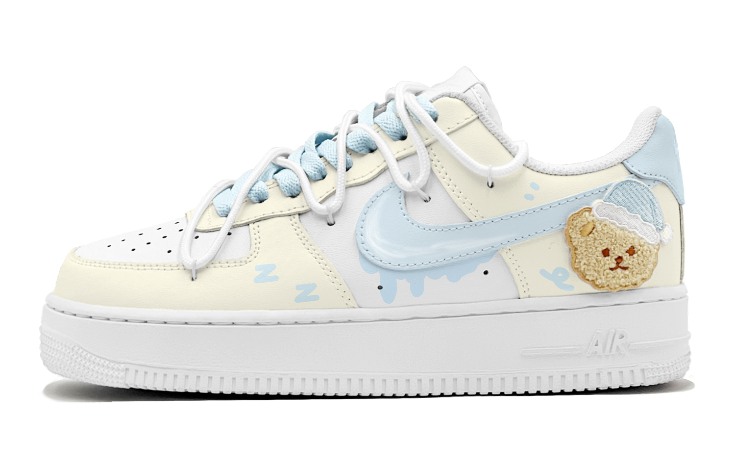 Nike Air Force 1 Honey Bear, Adorable And Youthful Slip Resistant Low top Casual Skateboard Shoes GS Blue Yellow купить в интернет-магазине Yoocart с быстрой доставкой по России.