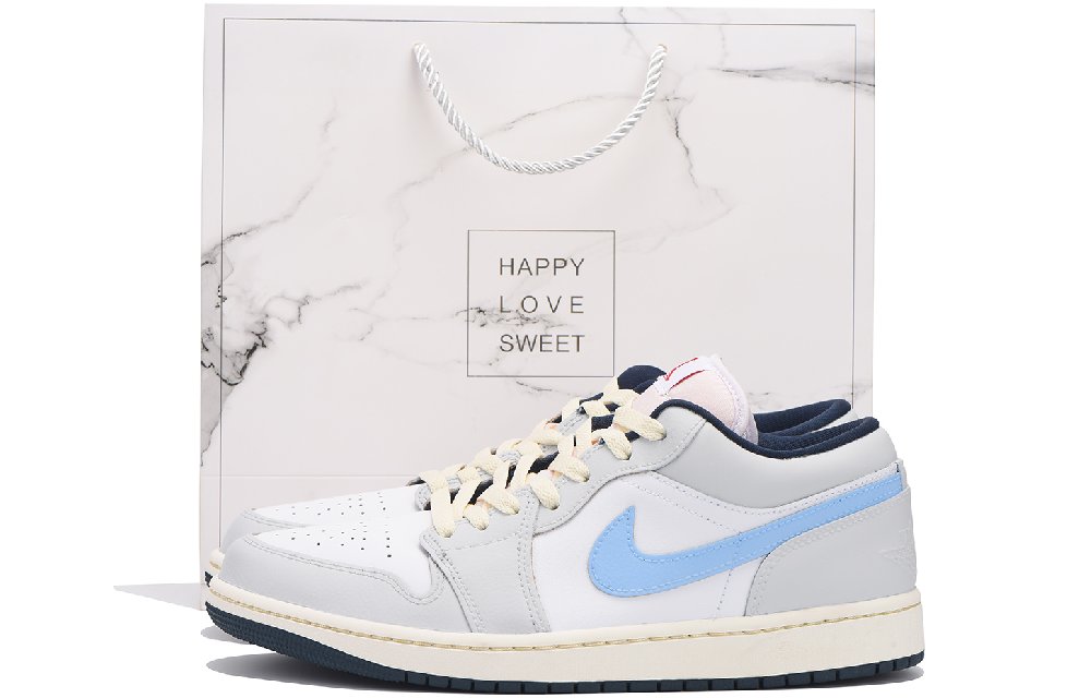 Jordan Air Jordan 1 Slip-Resistant Coverage Low-Top Vintage Basketball Shoes Men's White Blue