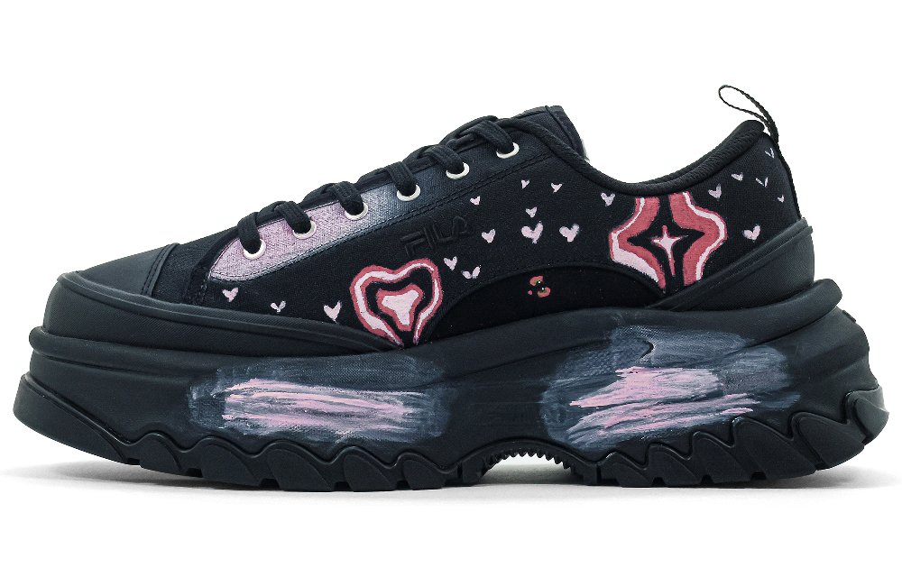 FILA Lava Black And Pink Mambo Anti-Slip Wear-Resistant Low-Top Casual Shoes Women's Black Pink