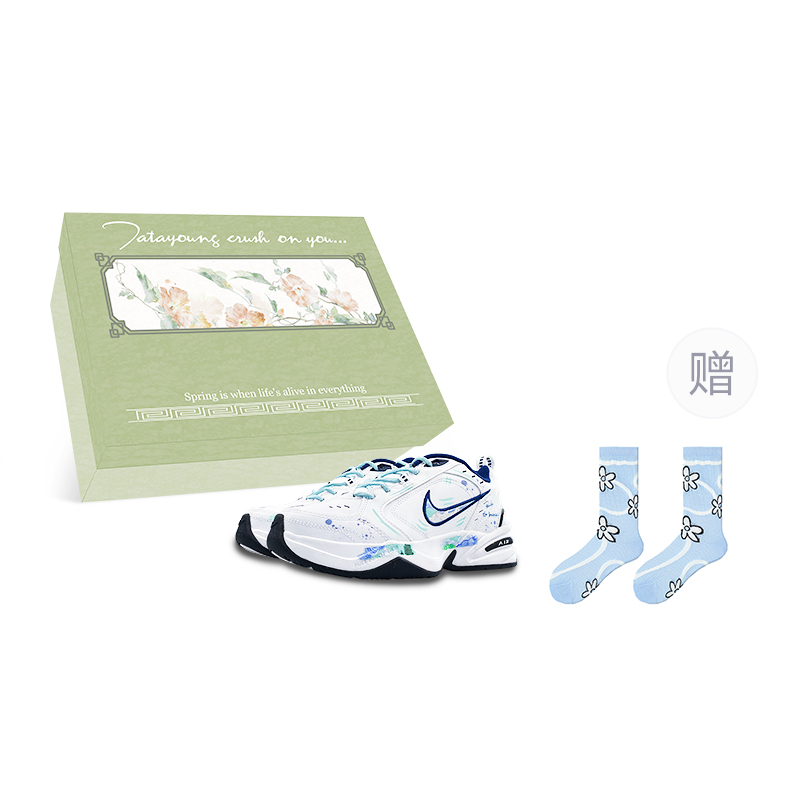 Nike Air Monarch 4 Coverage Moisture-Wicking Low-Top Chunky Sneakers Unisex White Blue