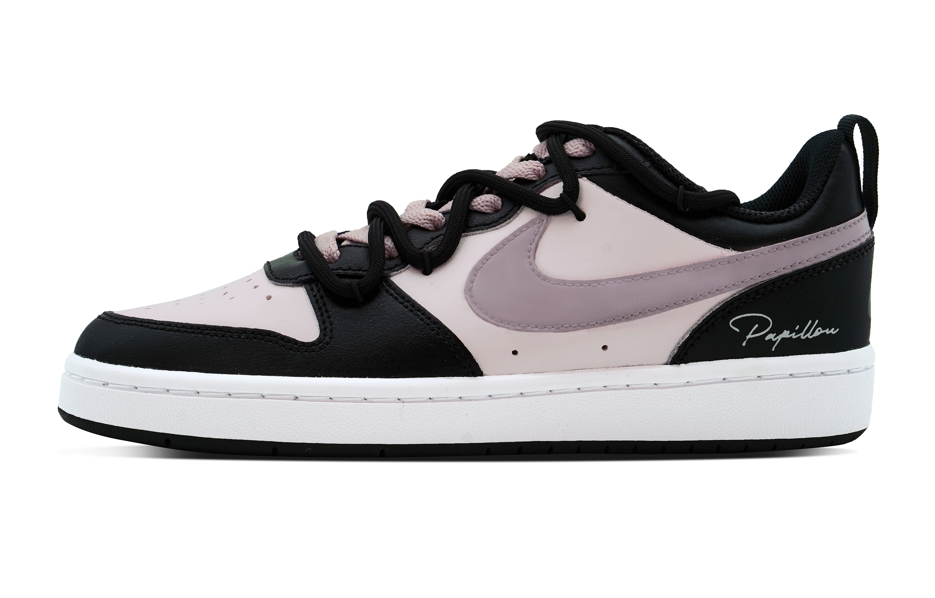 Nike Court Borough DEER Black Rose Raspberry Slip Resistant Abrasion Resistant Low top Skateboard Shoes GS Black Pink