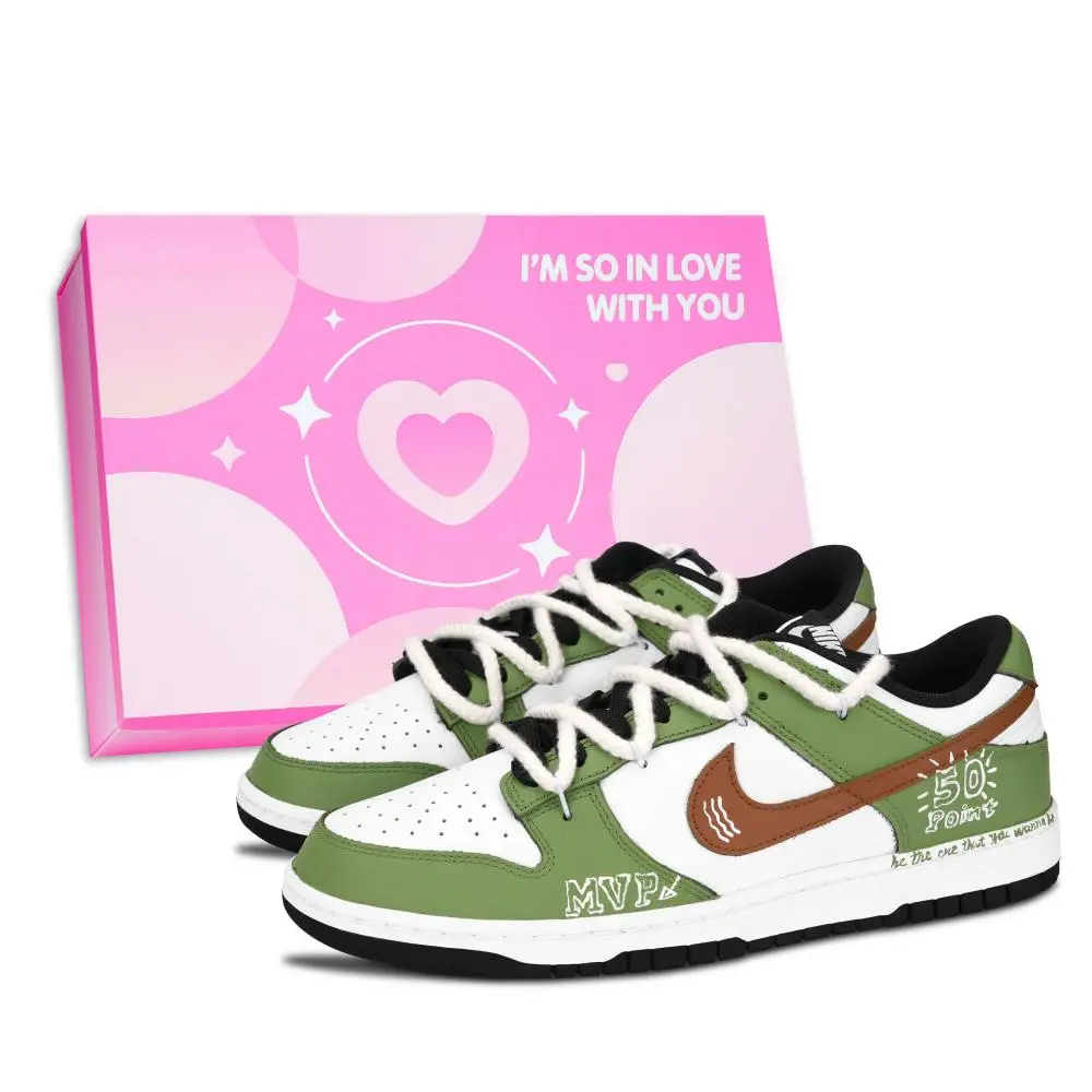 Nike Dunk Black White, American Vintage Abrasion Resistant Low top Skateboard Shoes Unisex Green Brown