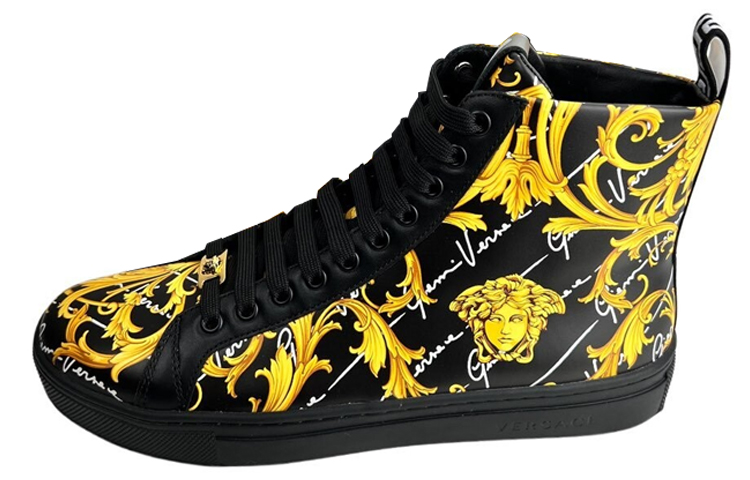 FANSIZHE Barocco High Top Stylish Skateboarding Shoes Men's Black Gold