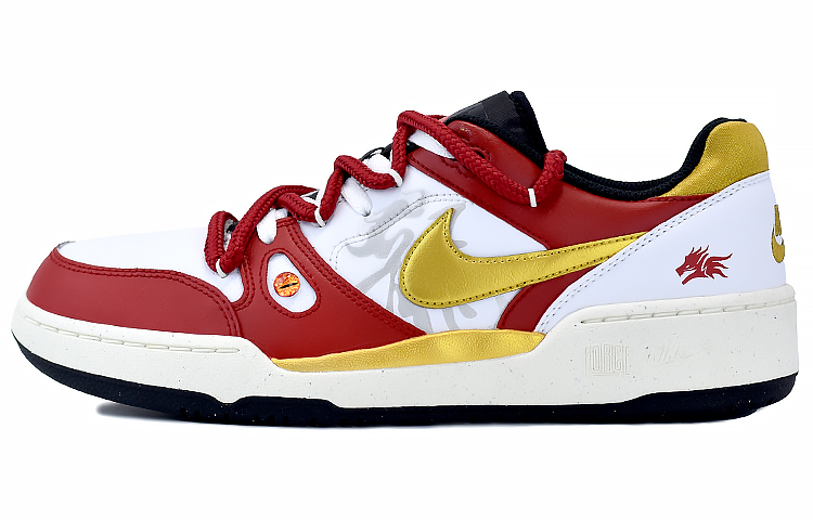 Nike Full Force Low-Top Skateboard Shoes Men's Red Gold Silver
