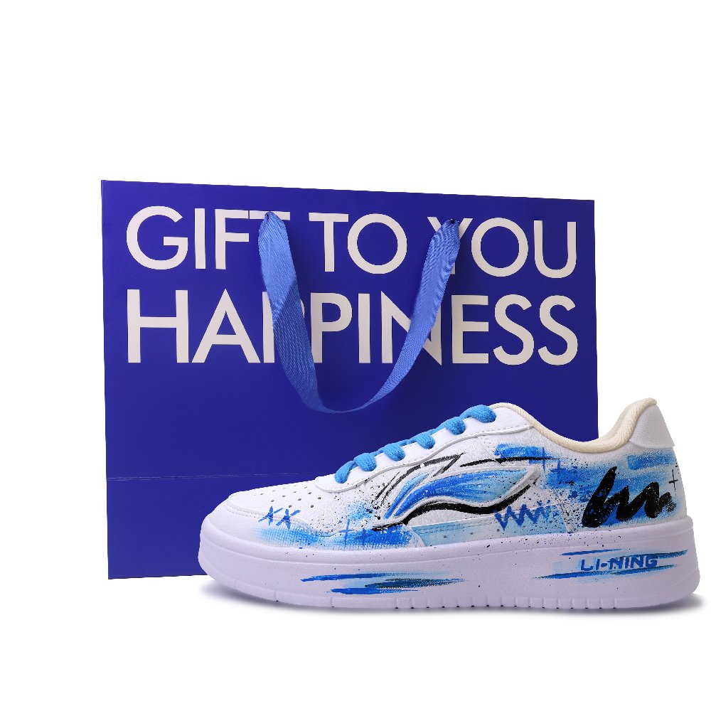 LiNing Pontoon Boats Abrasion Resistant, Lightweight, And Breathable Low Top Skateboard Shoes Unisex Blue Black