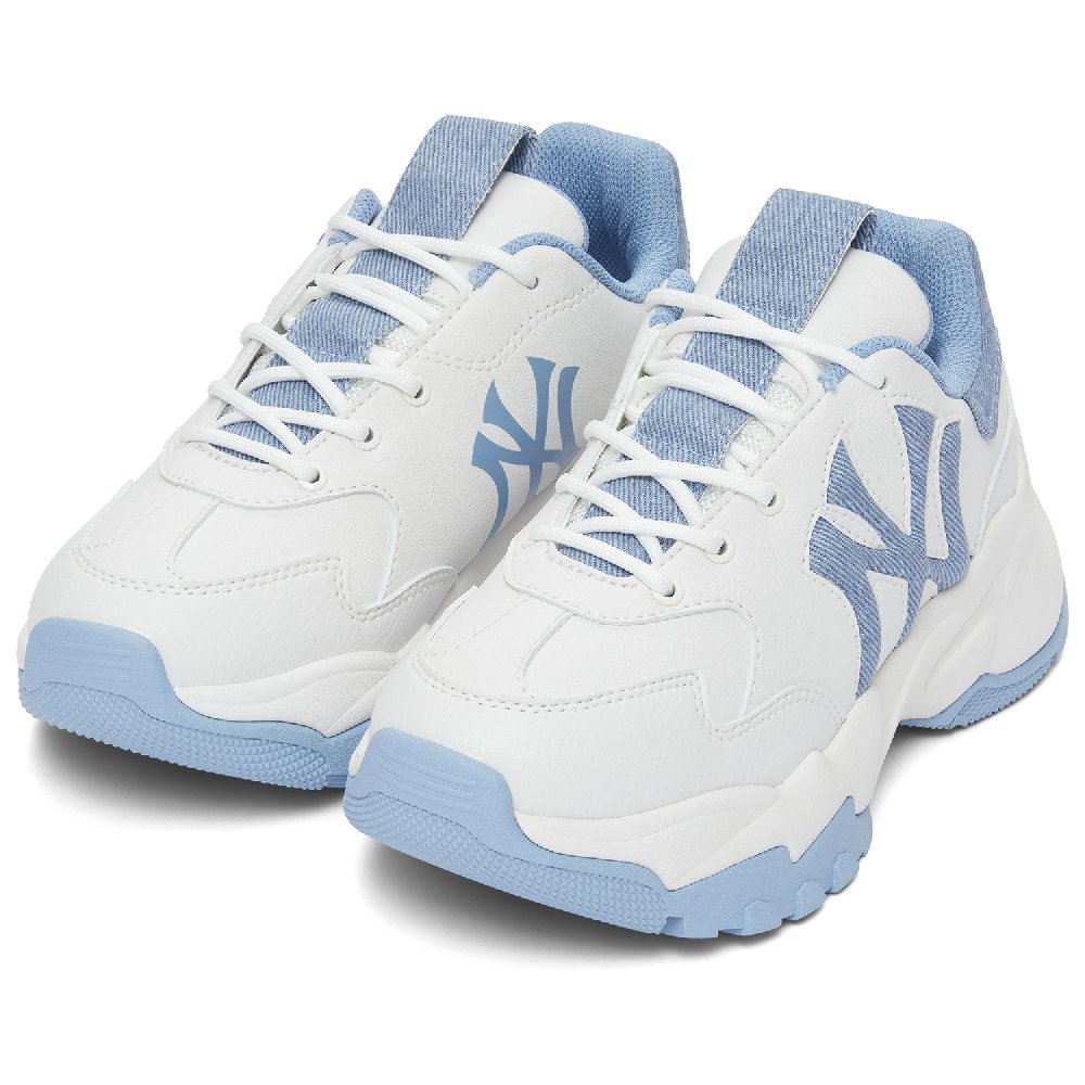 MLB New York Yankees Anti-Slip Wear-Resistant Low-Top Chunky Sneakers Unisex White Blue
