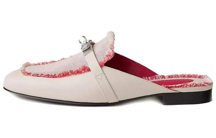 HERMES Oz Closed Toe Slippers Women's Beige Red