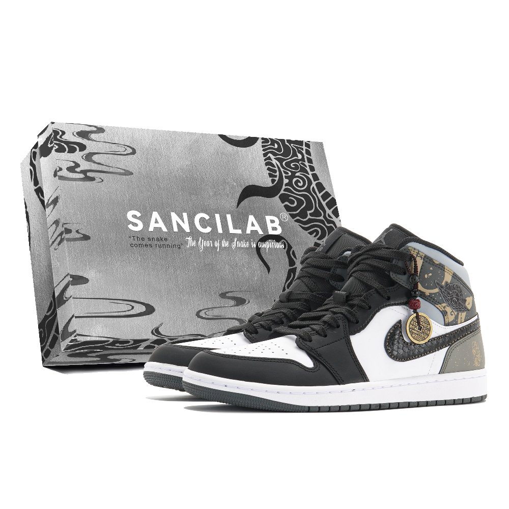 Jordan Air Jordan 1 Anti Slip Wear Resistant Mid Top Vintage Basketball Shoes Unisex Black Gray