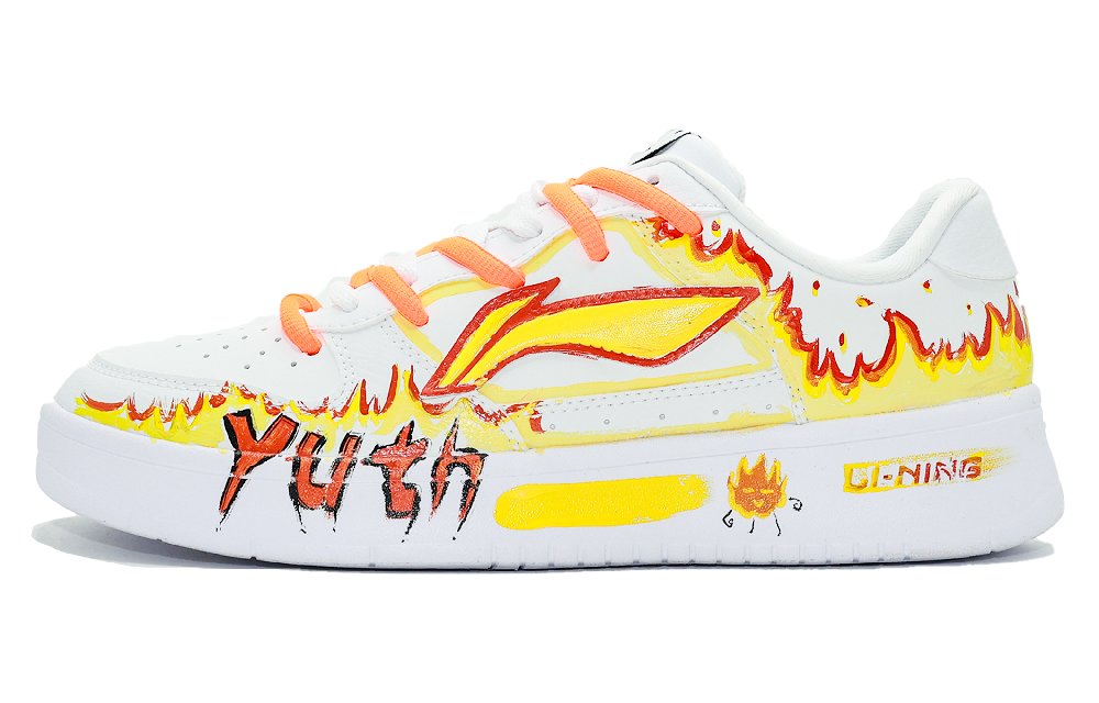 LiNing Pontoon Boats Slip Resistant, Abrasion Resistant, Breathable Low top Skateboard Shoes Men's White Orange Yellow