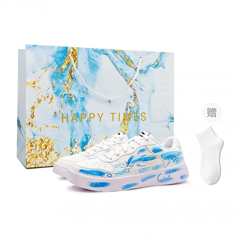 LiNing Pontoon Boats Lightweight Breathable Height Increasing Low top Skateboard Shoes Unisex White Blue