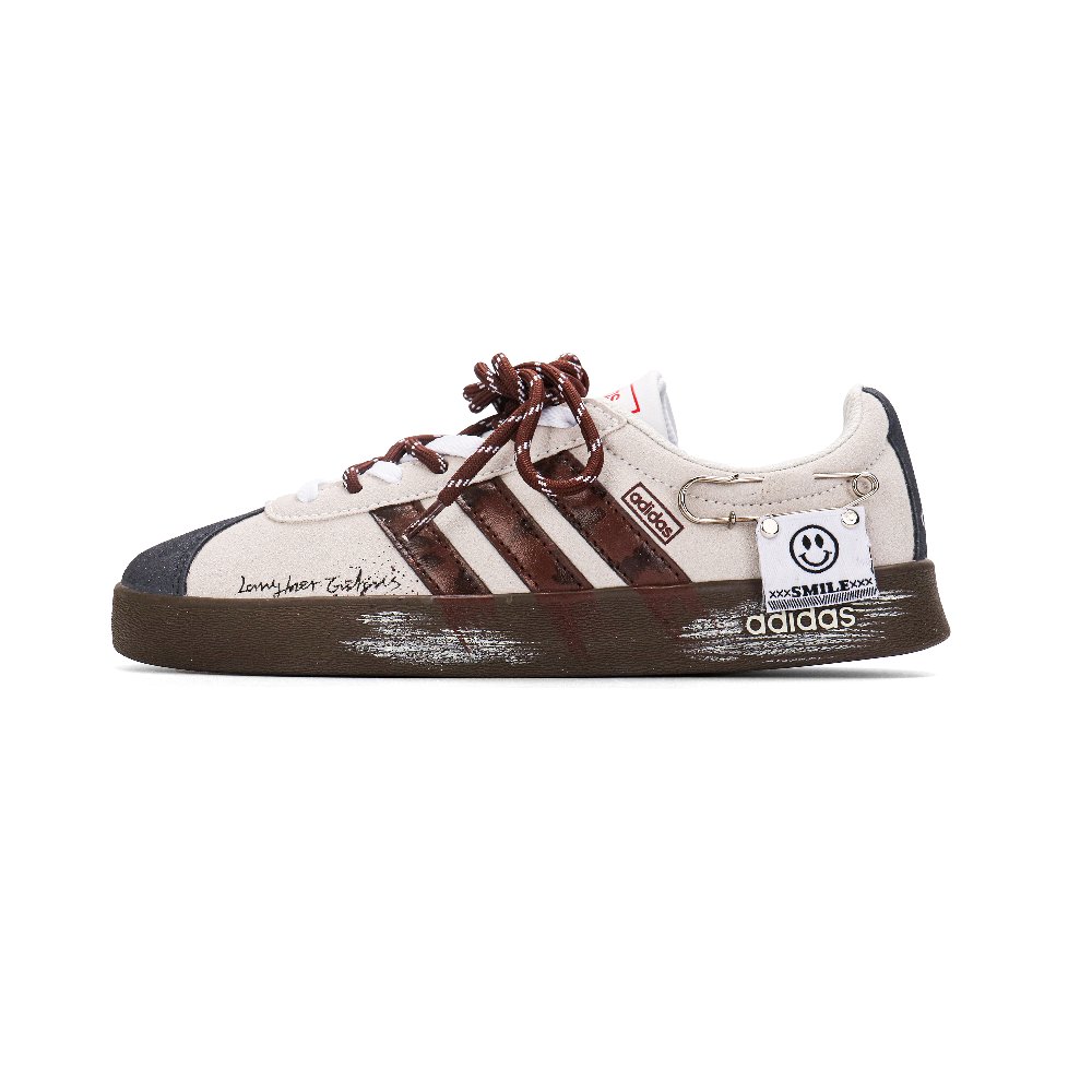 Adidas VL COURT 2.0 Smile Abrasion Resistant Low Top Skateboard Shoes Unisex Coffee