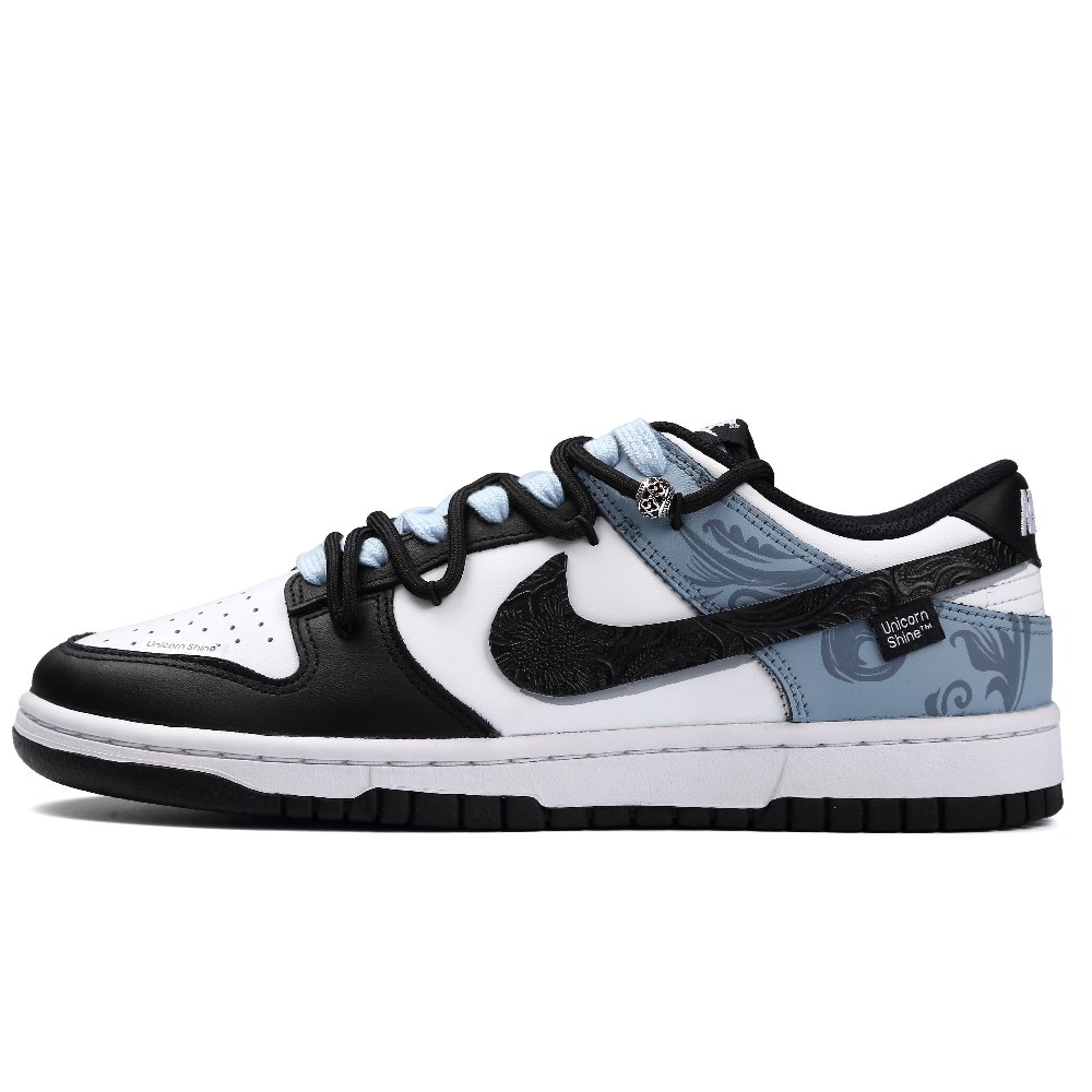 Nike Dunk Anti-Slip Wear-Resistant Low-Top Skateboard Shoes Unisex Black White Blue