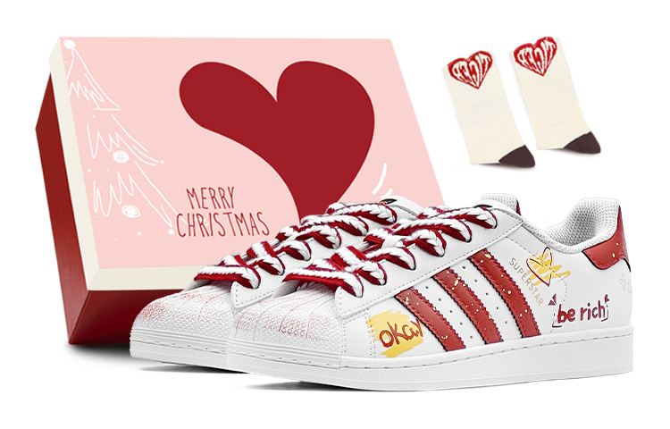 Adidas Originals Superstar Wishing You Prosperity Anti-Slip Wear-Resistant Low-Top Skateboard Shoes Unisex White Red