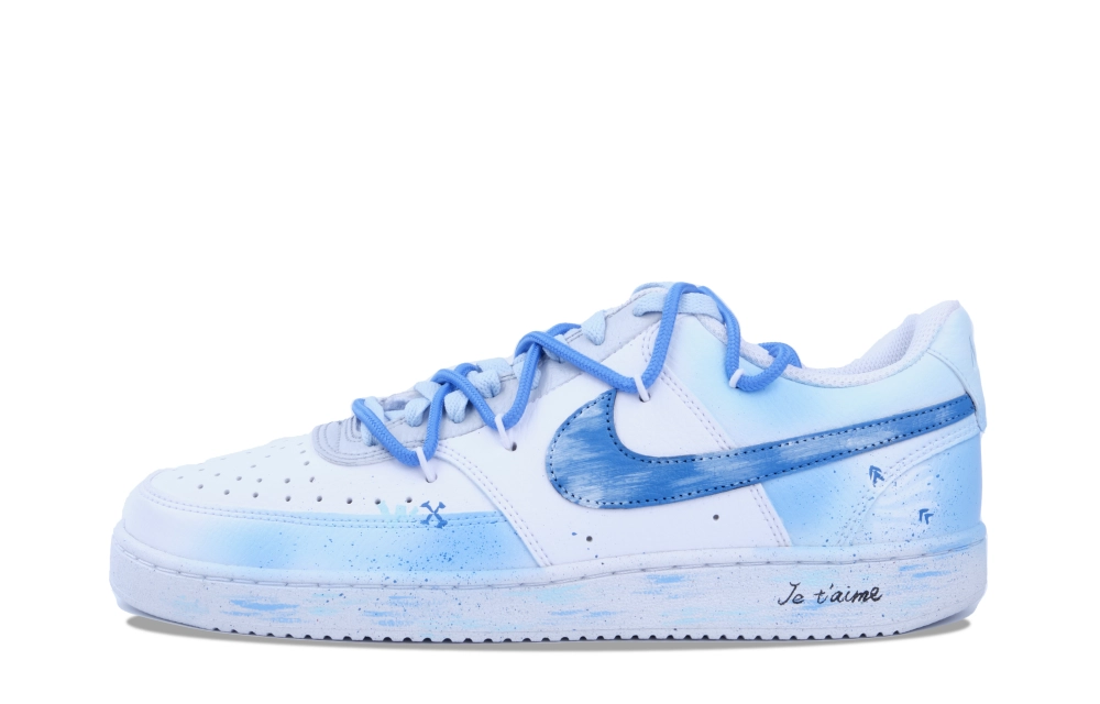 Nike Court Vision Low Jiang Jun Moon Jade Sea Trendy Non-slip Lightweight Low-Top Skateboard Shoes Women's White Blue