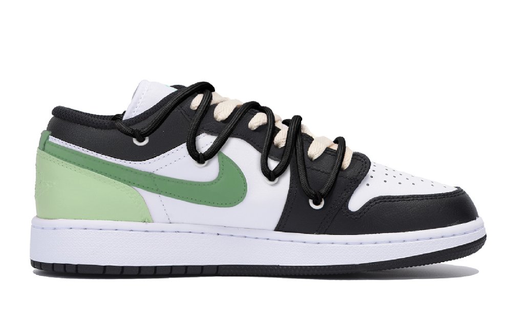 Jordan Air Jordan 1 Anti-Slip Wear-Resistant Low-Top Vintage Basketball Shoes Men's Black White Green