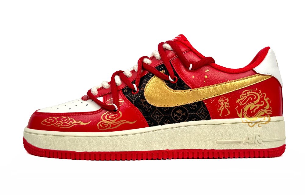 Nike Air Force 1 Low Low-Top Skateboard Shoes Unisex Red Gold