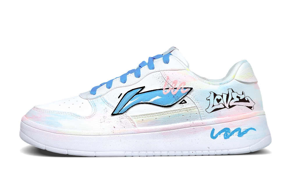 LiNing Pontoon Boats Slip Resistant, Abrasion Resistant, Breathable Low Top Skateboard Shoes Men's White Blue Pink
