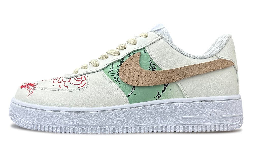 Nike Air Force 1 Low Dragon Leap Peony Low-Top Skateboard Shoes Women's Beige Green