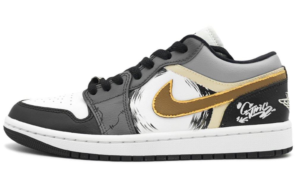 Jordan Air Jordan 1 'Panda' Panda Low-Top Vintage Basketball Shoes Women's Black Gold