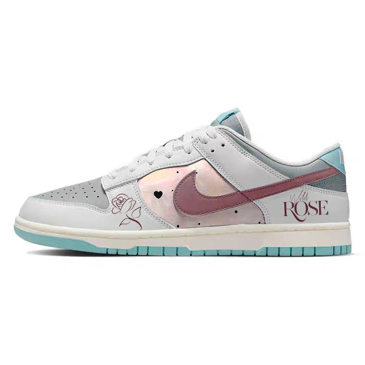 Nike Dunk Bloom Roses Anti Slip Wear Resistant Low Top Skateboard Shoes Men's Gray Red