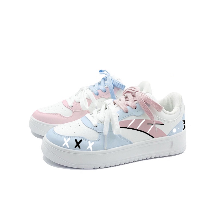 Anta Relaxed Anti Slip Wear Resistant Low Top Skateboard Shoes Unisex Blue Pink Mismatched