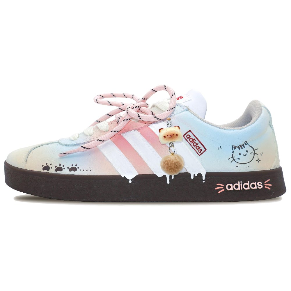 Adidas VL COURT 2.0 Milk Kitten Anti Slip Wear Resistant Low Top Skateboard Shoes Women's Blue Pink