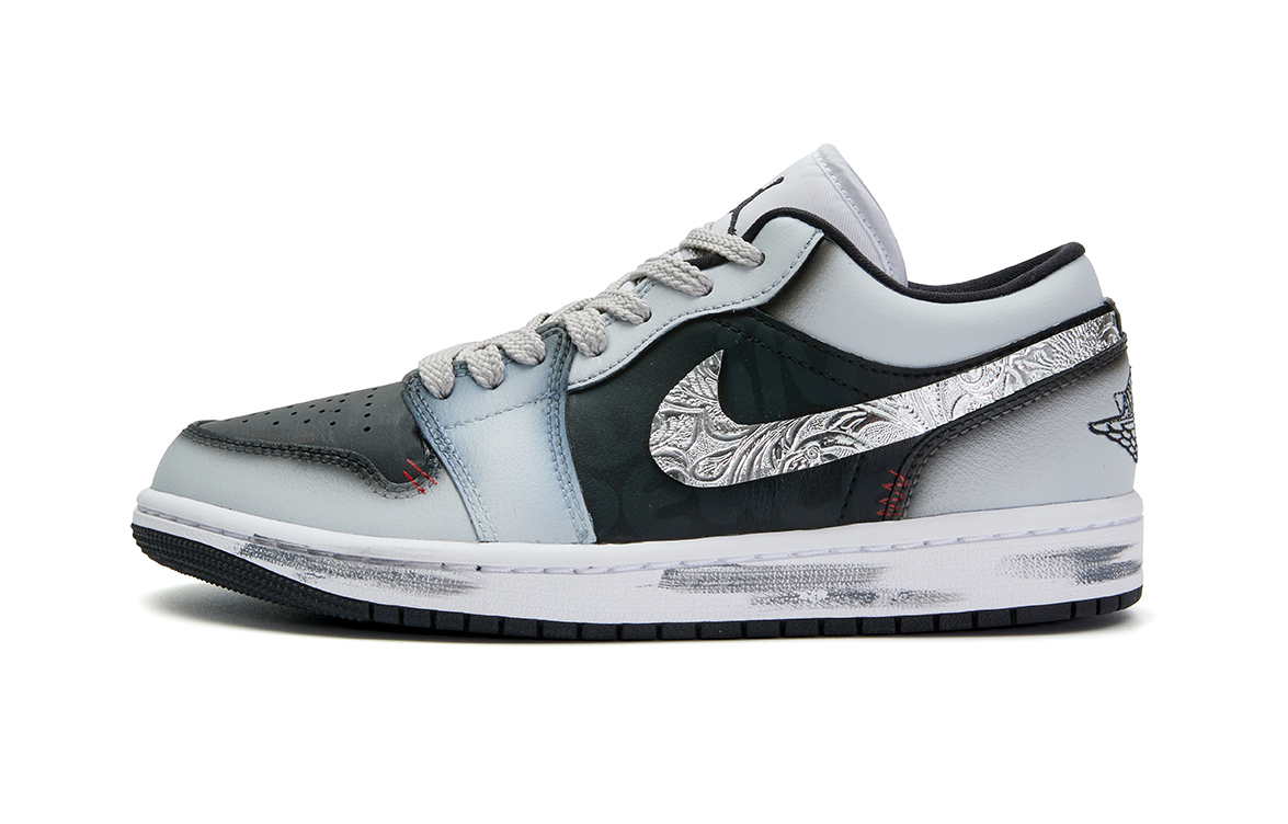 Jordan Air Jordan 1 Anti Slip Wear Resistant Low Top Vintage Basketball Shoes Unisex Silver Black купить в интернет-магазине Yoocart с быстрой доставкой по России.