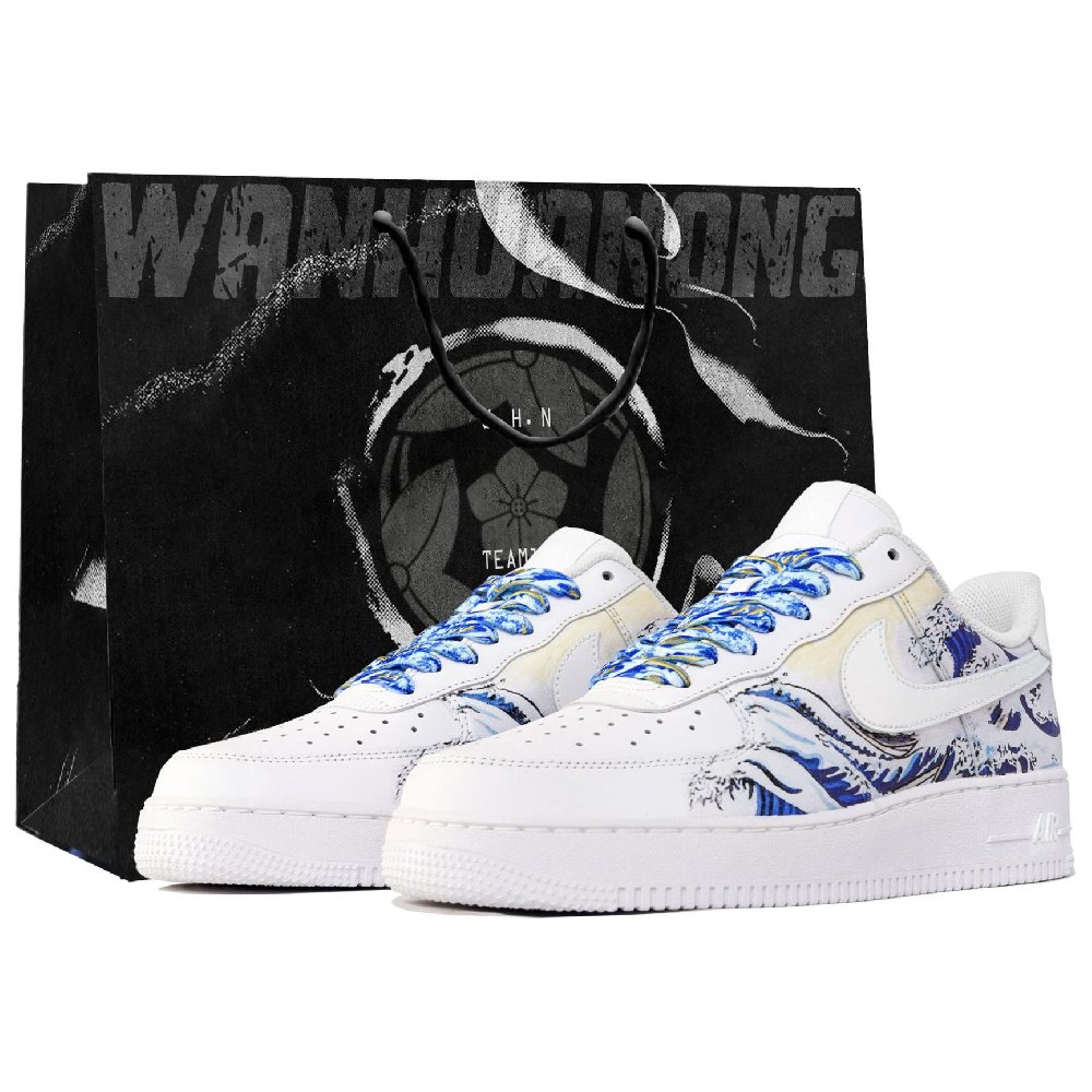 Nike Air Force 1 Slip-Resistant Low-Top Skateboard Shoes Unisex White Blue