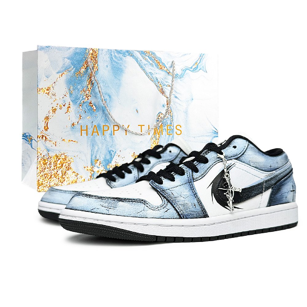 Jordan Air Jordan 1 Erosion Moon Cross Abrasion Resistant Low Top Vintage Basketball Shoes Unisex Sky Blue