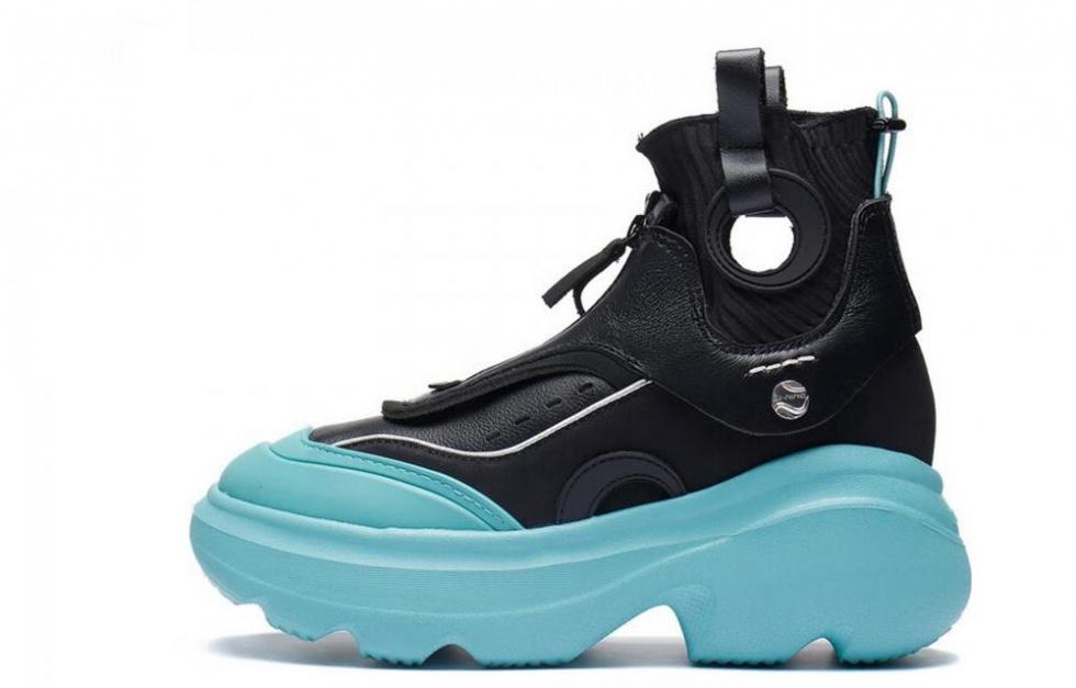 LiNing Cream Puff Abrasion Resistant Breathable High Top Casual Shoes Women's Black Blue