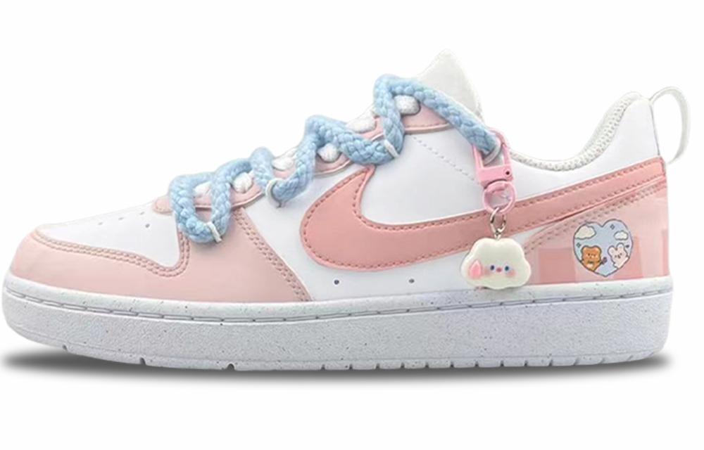 Nike Court Borough Abrasion Resistant, Lightweight, And Breathable Low Top Skateboard Shoes GS Blue White Pink