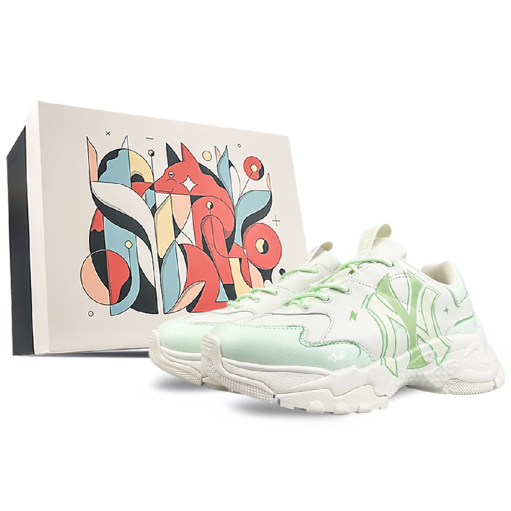MLB Big Ball Chunky Non-slip Wear-resistant Shock Absorption Low-Top Chunky Sneakers Unisex Green White