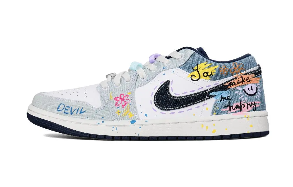 Jordan Air Jordan 1 Abrasion Resistant Low top Basketball Shoes Men's White Blue