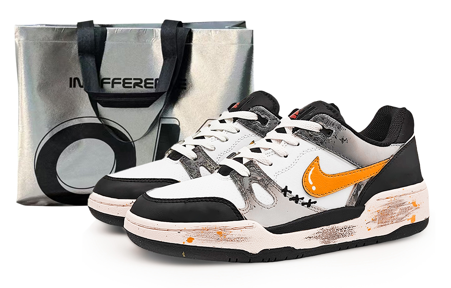 Nike Full Force SIN3A Spacewalk Abrasion Resistant Low top Skateboard Shoes Men's Black White Orange