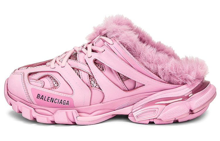 Balenciaga Track Mule Pink Faux Fur Women's