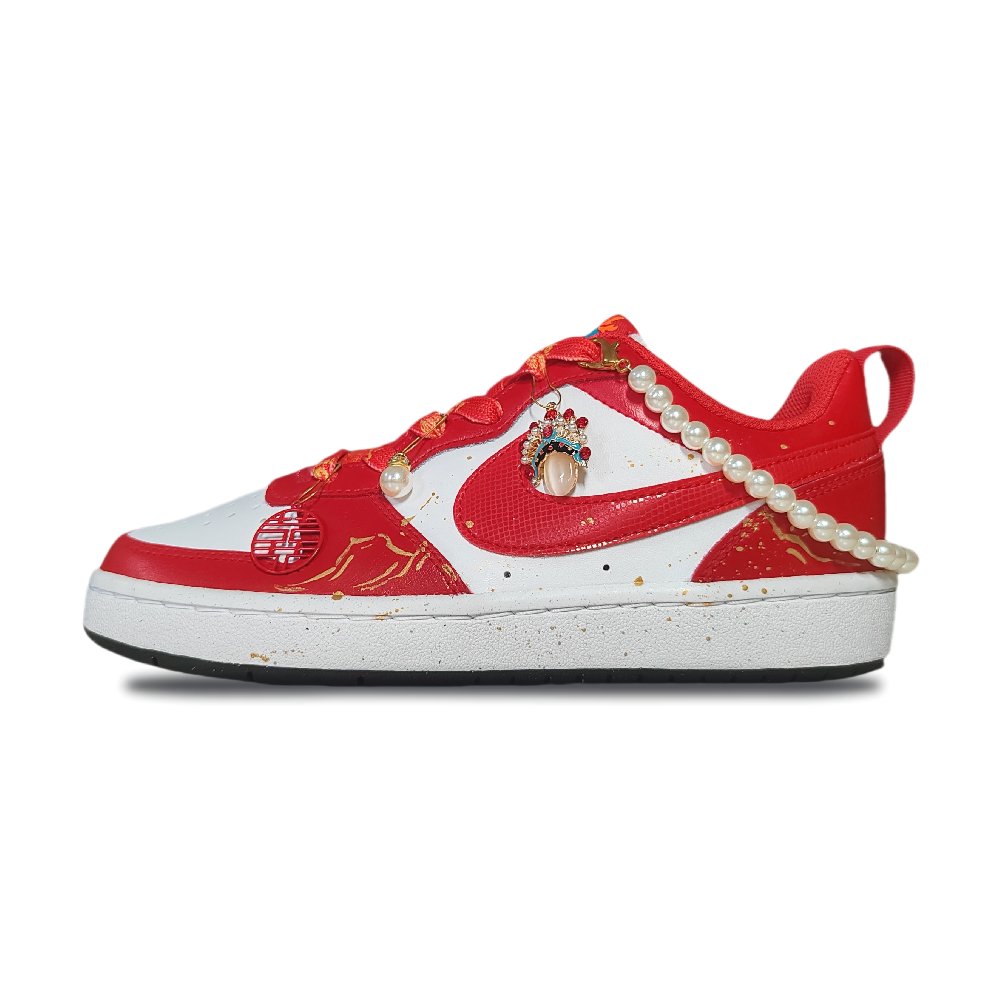 Nike Court Borough 2 Joy Of Mountains And Rivers Non slip Lightweight Low Top Skateboard Shoes GS Red White
