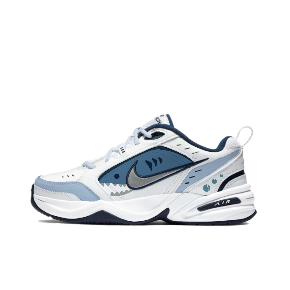 Nike Air Monarch 4 Anti-Slip And Wear-Resistant Height Increasing Low-Top Chunky Sneakers Unisex Blue White
