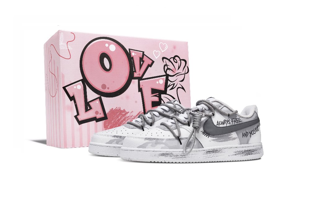 Nike Court Vision 1 Gray Tactical, Pink Box Slip Resistant Abrasion Resistant Low top Skateboard Shoes Men's White Gray