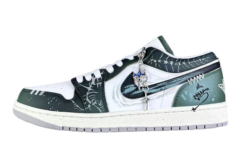 Jordan Air Jordan 1 Punk Card, Cretaceous Abrasion Resistant Low Top Vintage Basketball Shoes Men's Dark Green