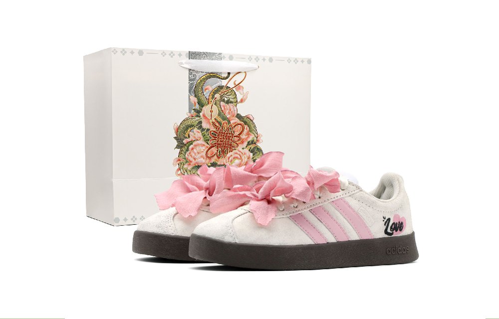Adidas Neo VL Court Lifestyle Pink Daisy Anti Slip Wear Resistant Low Top Skateboard Shoes Unisex Beige Pink