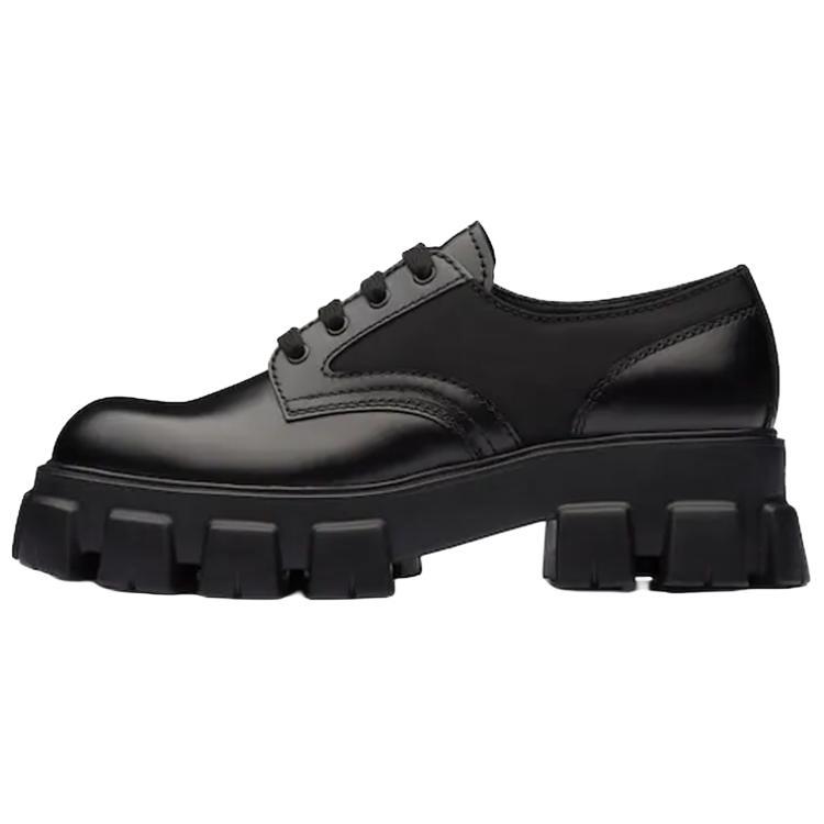 PRADA Monolith Brushed Leather And Nylon Lace Up 'Black'