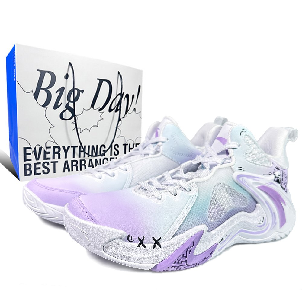 Anta Airspace 4 Cushioning, Slip Resistant, And Abrasion Resistant Mid Top Basketball Shoes Men's White Purple