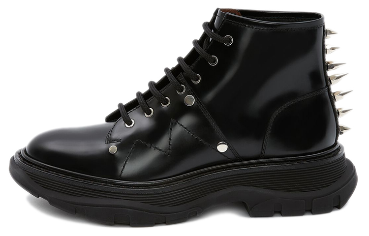 Alexander McQueen Tread Slick Lace Up Boots Black Silver Women's