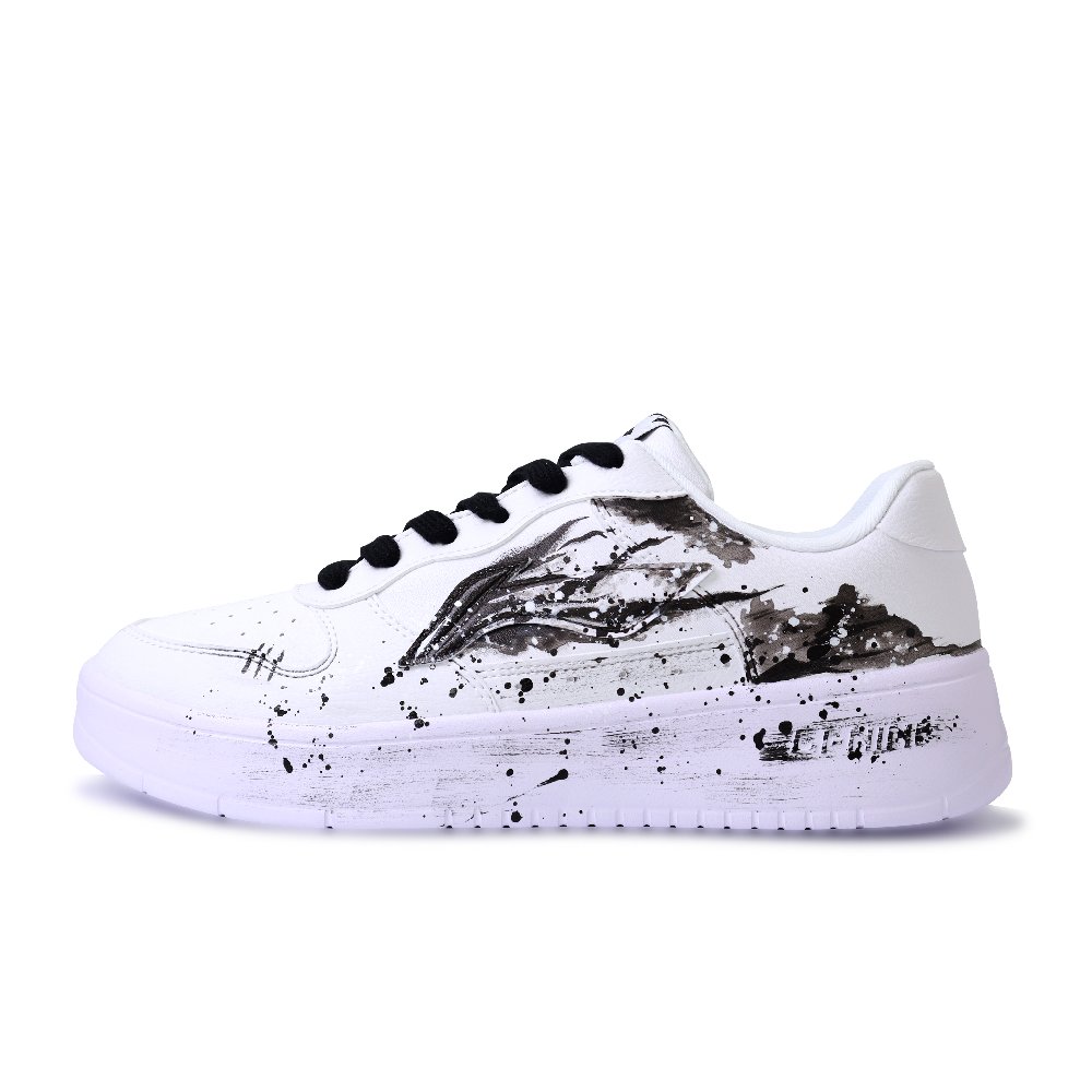 LiNing Pontoon Boats Abrasion Resistant, Lightweight, And Breathable Low Top Skateboard Shoes Unisex Black White